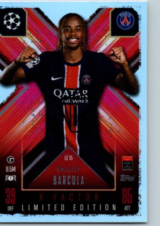 Fotbalová kartička 2024-25 Topps Match Attax EXTRA UEFA Club Competitions Limited Edition LE 15.  Bradley Barcola (Paris Saint-Germain)