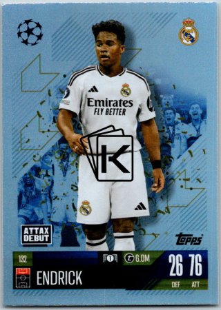 fotbalová kartička 2024-25 Topps Match Attax UEFA Club Competitions  132 Endrick (Real Madrid CF)  -  Attax Debut