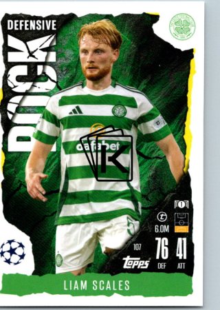 Fotbalová kartička 2024-25 Topps Match Attax EXTRA UEFA Club Competitions Defensive Rock 107 Liam Scales (Celtic FC)