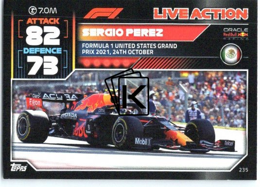 2022 Topps Formule 1Turbo Attax F1 Live Action 2021 235 Sergio Perez (Red Bull Racing)