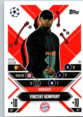 Fotbalová kartička 2024-25 Topps Match Attax EXTRA UEFA Club Competitions Manager Career 120.  Vincent Kompany (FC Bayern München)