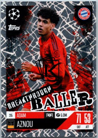 Fotbalová kartička 2024-25 Topps Match Attax EXTRA UEFA Club Competitions Breakthrough Baller 215 Adam Aznou (FC Bayern München)