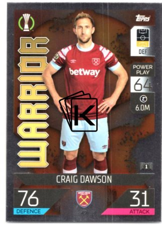 Fotbalová kartička 2022-23 Topps Match Attax UCL Warrior 49 Craig Dawson - West Ham United