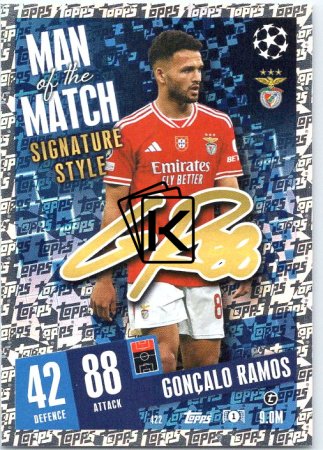 Fotbalová kartička 2023-24 Topps Match Attax UEFA Club Competitions  Man of the Match Signature Style  422	Gonçalo Ramos SL Benfica
