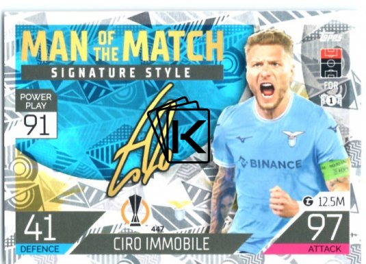 Fotbalová kartička 2022-23 Topps Match Attax UCL Man of The Match Siganture Style 447 Ciro Immobile - SS Lazio