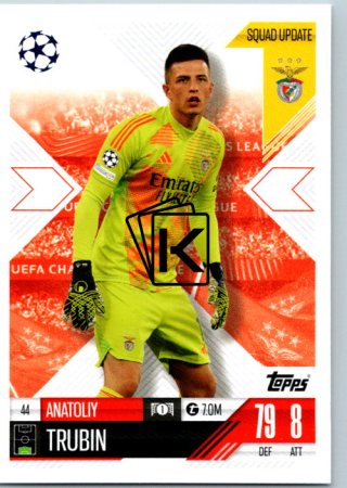 Fotbalová kartička 2024-25 Topps Match Attax EXTRA UEFA Club Competitions Squad Update 44.  Anatoliy Trubin (SL Benfica)