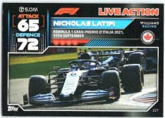 2022 Topps Formule 1Turbo Attax F1 Live Action 2021 227 Nicholas Latifi (Williams)