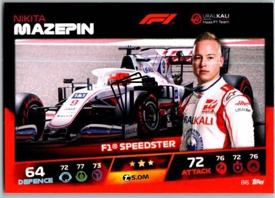 2021 Topps Formule 1 Turbo Attax 86 Speedster Nikita Mazepin Uralkali Haas