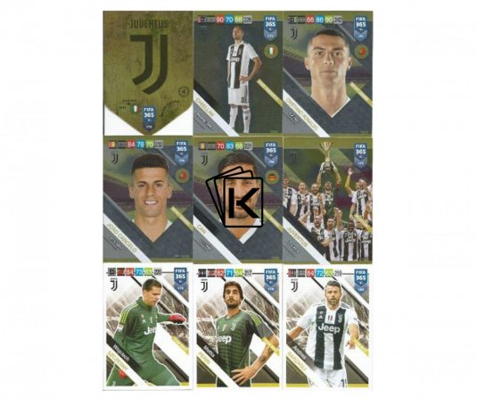 Týmový Set Fotbalových kartiček Panini FIFA 365 – 2019 Juventus Turin 18 karet (172-189)