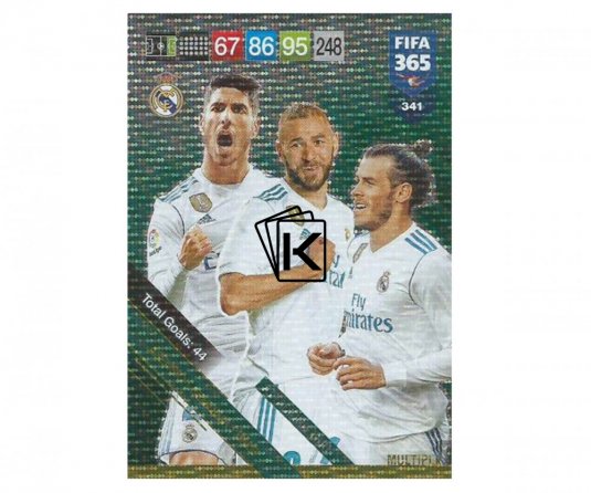 Fotbalová kartička Panini FIFA 365 – 2019 Attacking Trio 341 Real Madrid CF Asensio Benzema Bale