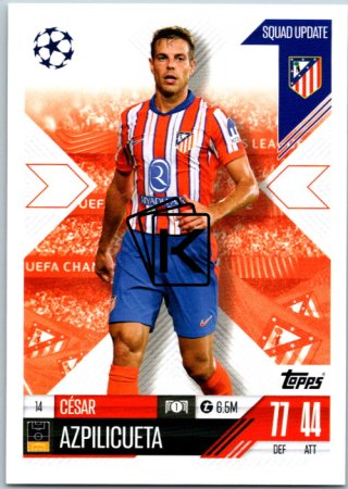 Fotbalová kartička 2024-25 Topps Match Attax EXTRA UEFA Club Competitions Squad Update 14.  César Azpilicueta (Atlético de Madrid)