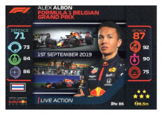 2020 Topps Formule 1 Turbo Attax 86 Live Action Alex Albon Aston Martin Red Bull Racing
