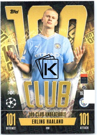 Fotbalová kartička 2023-24 Topps Match Attax UEFA Club Competitions 100 Club 490 Erling Haaland Manchester City