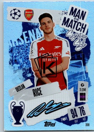fotbalová kartička 2024-25 Topps Match Attax UEFA Club Competitions Man of the Match Signature Style 398 Declan Rice (Arsenal)
