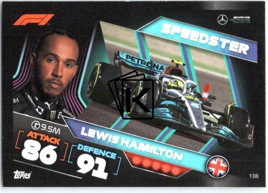 2022 Topps Formule 1Turbo Attax F1 Speedster 138 Lewis Hamilton (Mercedes-AMG)