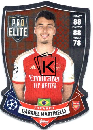 Fotbalová kartička 2023-24 Topps Match Attax UEFA Club Competitions Pro Elite Chrome Shield SH 9 Gabriel Martinelli - Arsenal