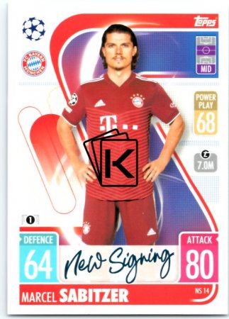 fotbalová kartička 2021-22 Topps Match Attax UEFA Champions League Update New Signing N14 Marcel Sabitzer FC Bayern Munchen