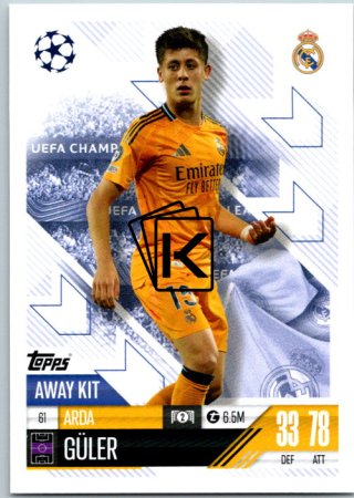 Fotbalová kartička 2024-25 Topps Match Attax EXTRA UEFA Club Competitions Away Kit 61.  Arda Güler (Real Madrid CF)