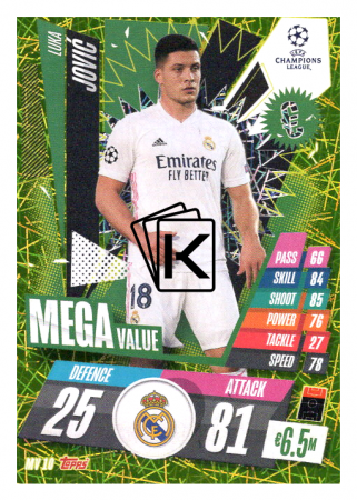 fotbalová kartička 2020-21 Topps Match Attax Champions League Extra Mega Value MV10 Luka Jóvic Real Madrid CF