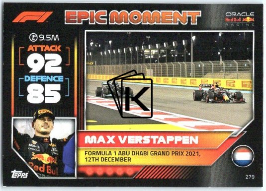 2022 Topps Formule 1Turbo Attax F1 Epic Moments 2021 279 Max Verstappen (Red Bull Racing)