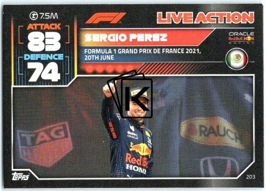 2022 Topps Formule 1Turbo Attax F1 Live Action 2021 203 Sergio Perez (Red Bull Racing)