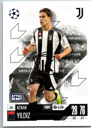 fotbalová kartička 2024-25 Topps Match Attax UEFA Club Competitions 331 Kenan Yildiz (Juventus)  -  Attax Debut