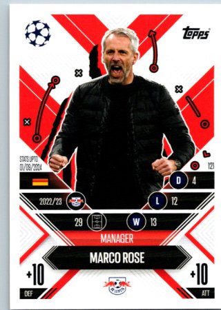Fotbalová kartička 2024-25 Topps Match Attax EXTRA UEFA Club Competitions Manager Career 121.  Marco Rose (RB Leipzig)