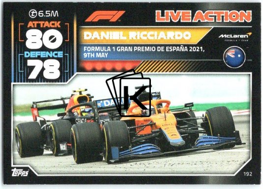 2022 Topps Formule 1Turbo Attax F1 Live Action 2021 192 Daniel Ricciardo (McLaren)