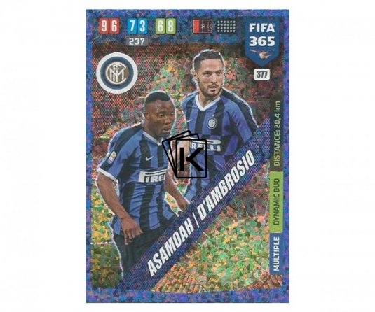 Fotbalová kartička Panini FIFA 365 – 2020 Multiple  377 Inter Milan Asamoah D´ambrosio
