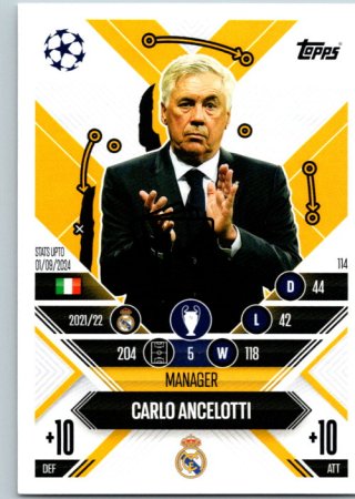 Fotbalová kartička 2024-25 Topps Match Attax EXTRA UEFA Club Competitions Manager Career 114.  Carlo Ancelotti (Real Madrid CF)