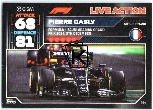 2022 Topps Formule 1Turbo Attax F1 Live Action 2021 254 Pierre Gasly (Scuderia AlphaTauri)