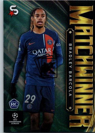 Fotbalová kartička 2023-24 Topps Superstars UEFA Club Competitions Matchwinner MW-04 Bradley Barcola (Paris Saint-Germain) – RC
