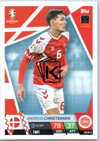 fotbalová karta Topps Match Attax EURO 2024 DEN5 Andreas Christensen (Denmark)