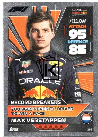 2022 Topps Formule 1Turbo Attax F1 Record Breakers 286 Max Verstappen (Red Bull Racing)