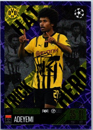 Fotbalová kartička 2024-25 Topps Match Attax EXTRA UEFA Club Competitions Hat Trick Hero 330.  Karim Adeyemi (Borussia Dortmund)
