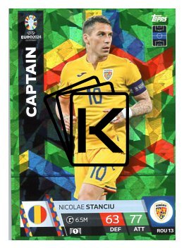 fotbalová karta Topps Match Attax EURO 2024 Green parallel Rou13 Nicolae Stanciu (Romania)