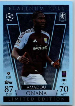 Fotbalová kartička 2024-25 Topps Match Attax EXTRA UEFA Club Competitions Platinum Pull Limited Edition PL 1.  Amadou Onana (Aston Villa)