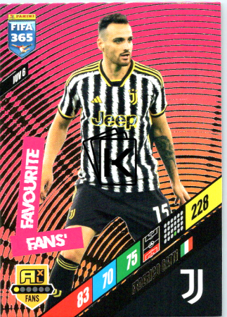 fotbalová karta Panini FIFA 365 2024 Adrenalyn XL JUV6 Federico Gatti Juventus Fans' Favourite