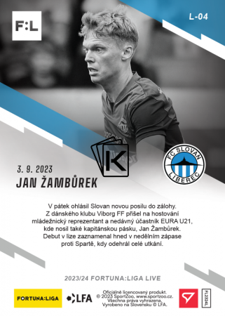 fotbalová kartička 2023-24 SportZoo Fortuna Liga Live L-04 Jan Žambůrek FC Slovan Liberec RC /48