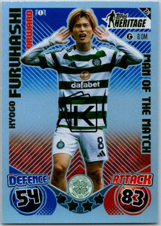 Fotbalová kartička 2024-25 Topps Match Attax EXTRA UEFA Club Competitions Topps Heritage - Man of the Match 279 Kyōgo Furuhashi (Celtic FC)