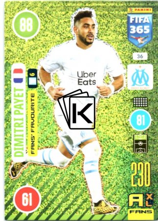 fotbalová karta Panini Adrenalyn XL FIFA 365 2021 Fans´ Favourite 36 Dimitri Payet Olympique de Marseille