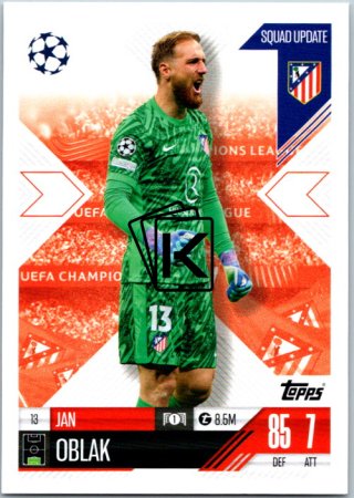 Fotbalová kartička 2024-25 Topps Match Attax EXTRA UEFA Club Competitions Squad Update 13.  Jan Oblak (Atlético de Madrid)