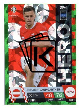 fotbalová karta Topps Match Attax EURO 2024 Green parallel Hero AUT11 Christoph Baumgartner (Austria)