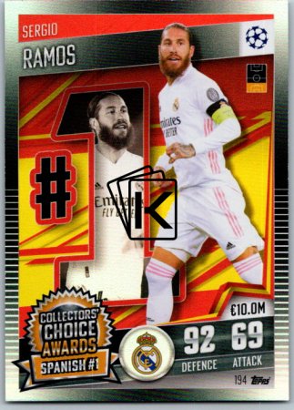 fotbalová kartička 2020-21 Topps Match Attax 101 Champions League Collectors´Choice 194 Sergio Ramos Real Madrid CF
