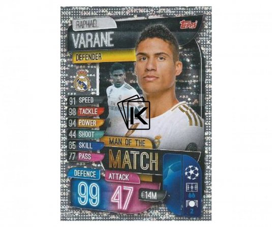 Fotbalová kartička 2019-2020  Topps Champions League Match Attax -  Man of the Match Raphael Varane Real Madrid CF
