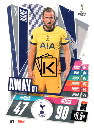 fotbalová kartička 2020-21 Topps Match Attax Champions League Extra Top Away Kit AK5 Harry Kane Tottenham Hotspur