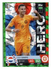 fotbalová karta Topps Match Attax EURO 2024 Green parallel Hero NED17 Cody Gakpo (Netherlands)