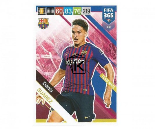 Fotbalová kartička Panini FIFA 365 – 2019 Team Mate 58 Denis Suarez FC Barcelona