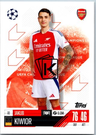 fotbalová kartička 2024-25 Topps Match Attax UEFA Club Competitions  32 Jakub Kiwior (Arsenal)