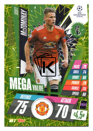 fotbalová kartička 2020-21 Topps Match Attax Champions League Extra Mega Value MV3 Scott McTominay Manchester United